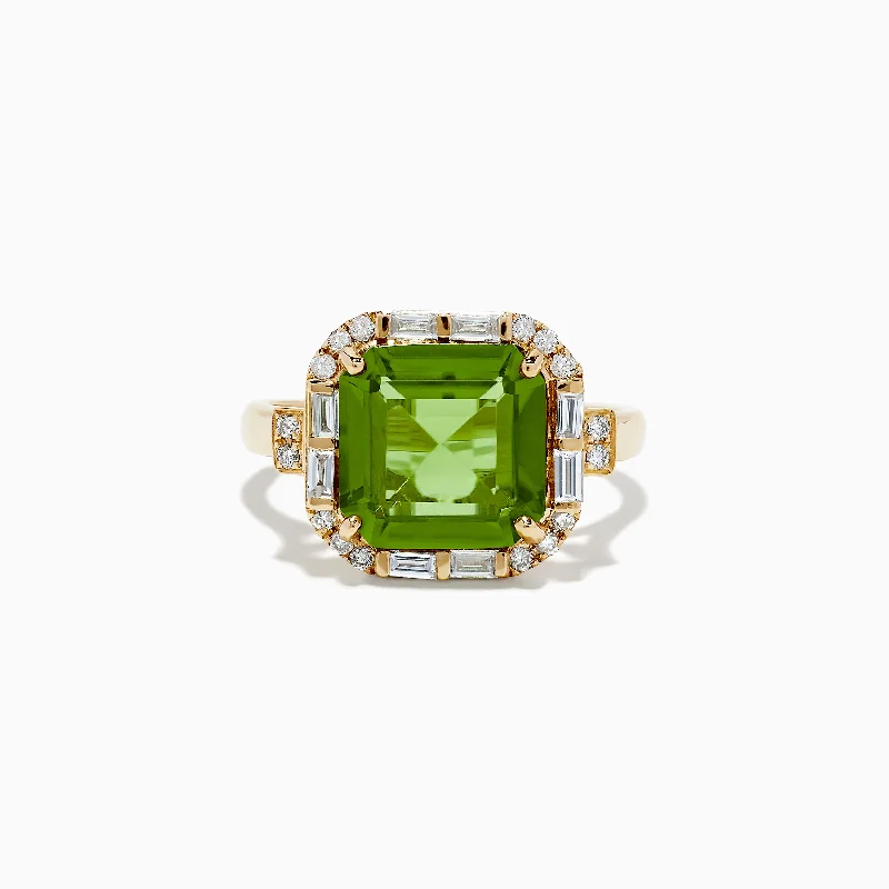 Flex joint ring-14K Yellow Gold Peridot and Diamond Ring