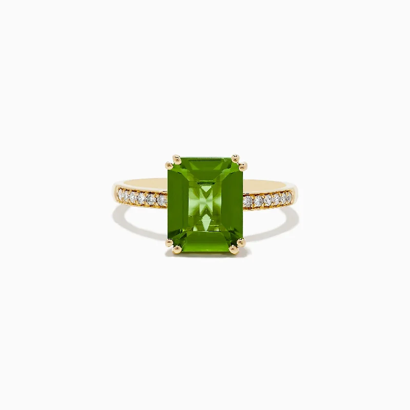 Droplet stone ring-14K Yellow Peridot and Diamond Ring