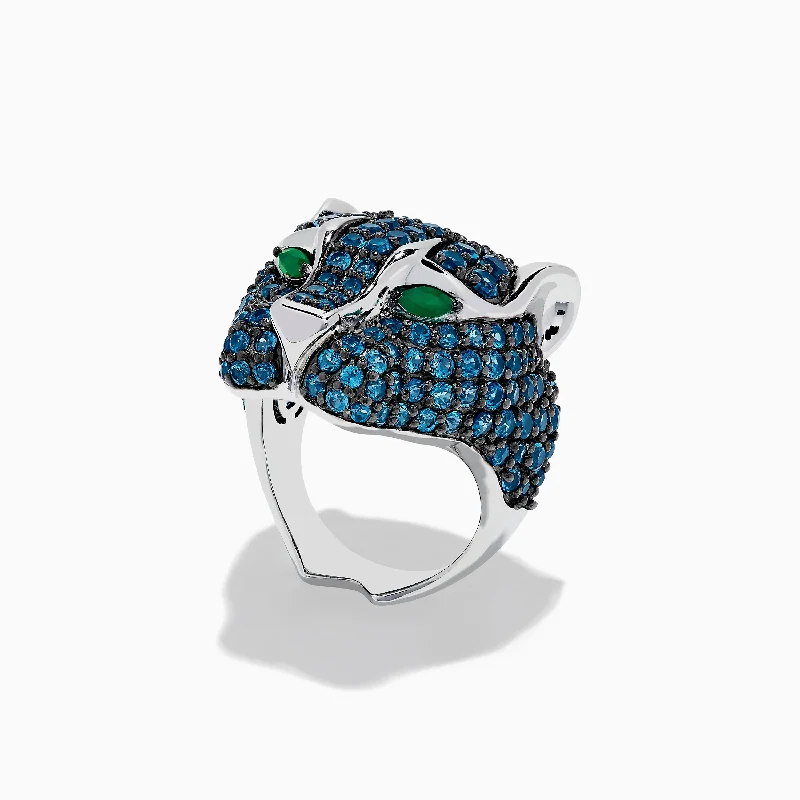 Ragged edge ring-925 Sterling Silver Blue Topaz and Green Onyx Panther Ring