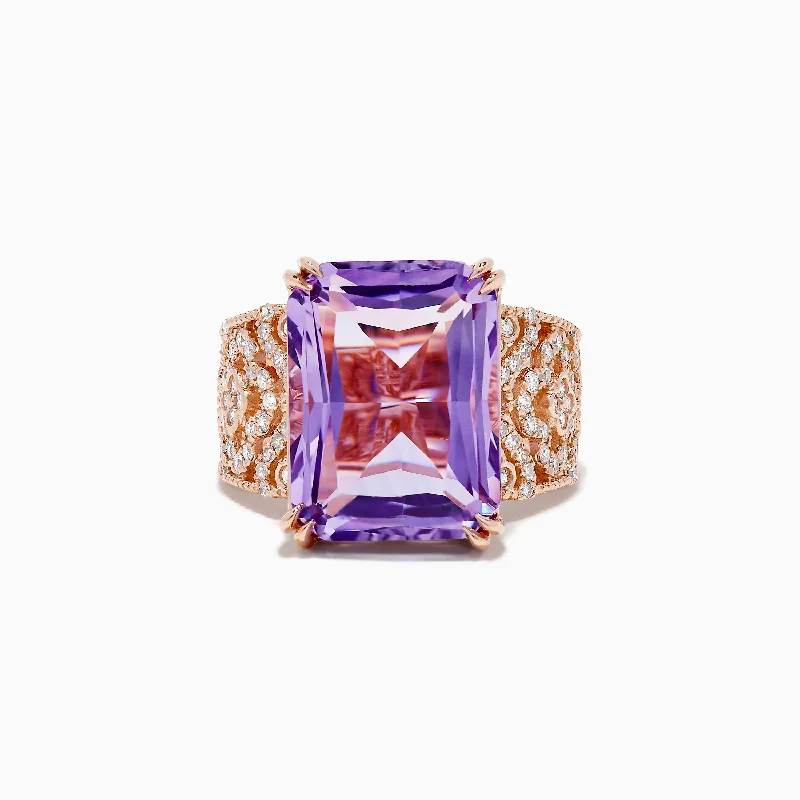 Creeper vine ring-Amethyst 14K Rose Gold Amethyst and Diamond Ring