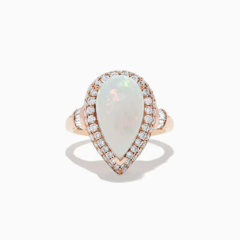 Thyme leaf ring-Aurora 14K Rose Gold Opal and diamond Pear Shaped Ring