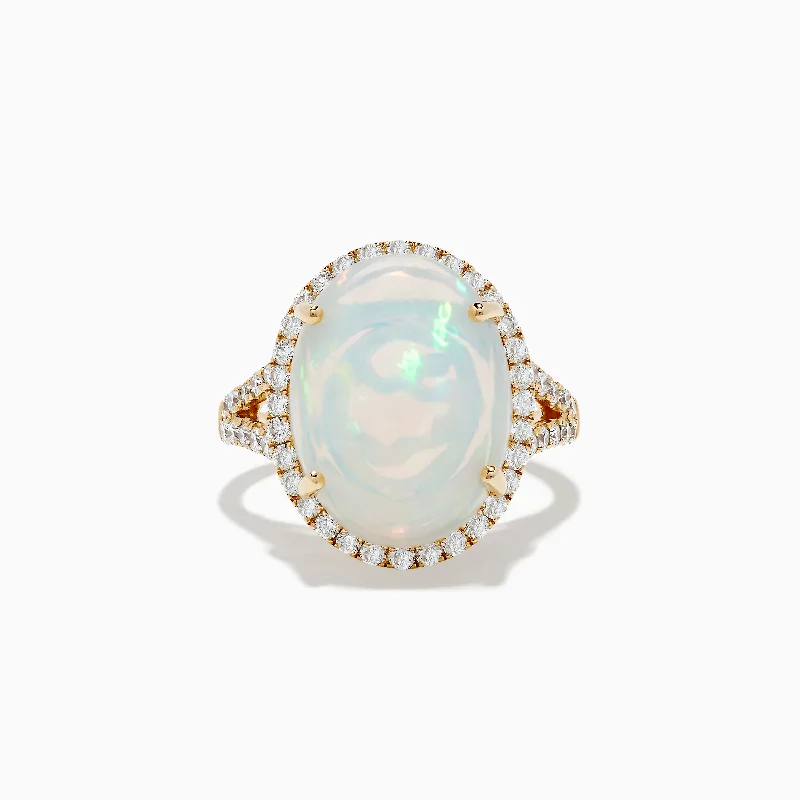 Tandem gem ring-Aurora 14K Yellow Gold Opal and Diamond Ring