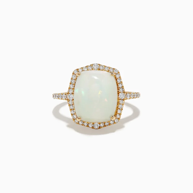 Scored shank ring-Aurora 14K Yellow Gold Opal and Diamond Ring