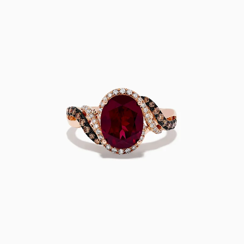 Primrose petal ring-Bordeaux 14K Rose Gold Rhodolite Garnet, Espresso and White Diamond Ring