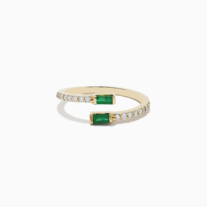 Delicate filigree ring-14K Yellow Gold Emerald and Diamond Bypass Ring