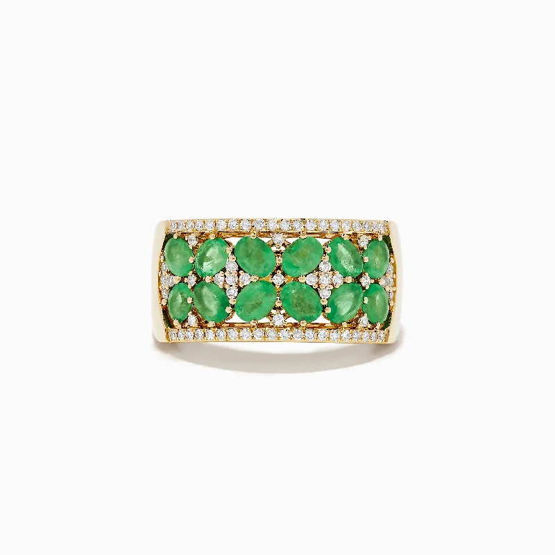 Primrose petal ring-Brasilica 14K Yellow Gold Emerald and Diamond Ring