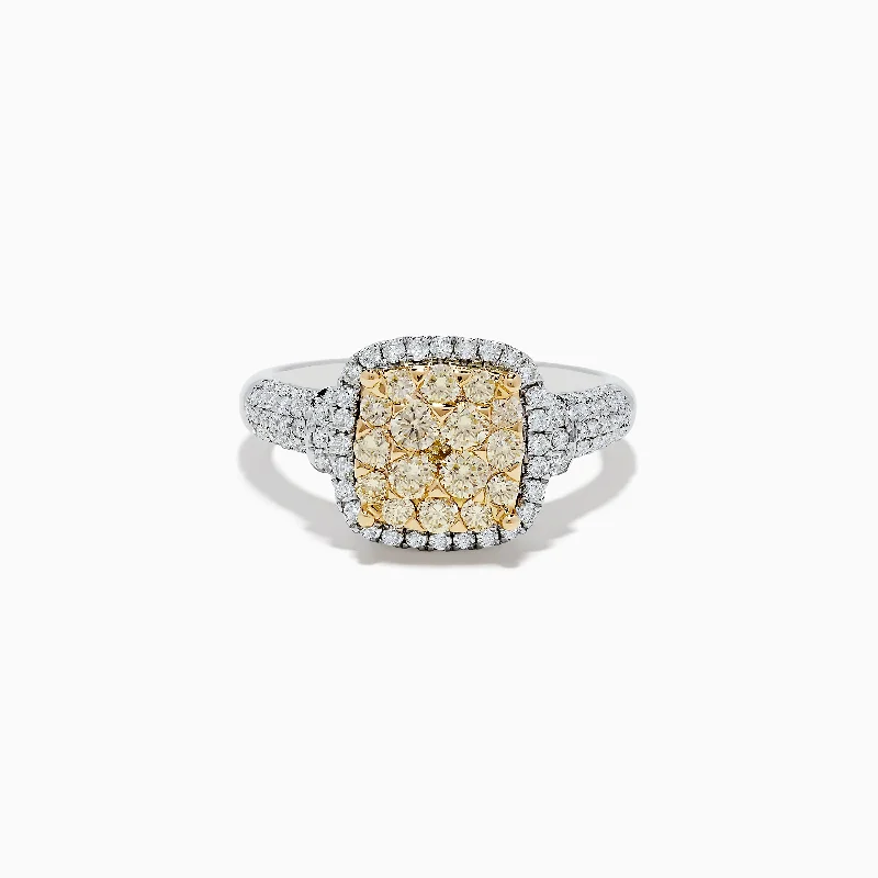 Prairie style ring-Canare Two Tone Gold Cushion Shaped Cluster Yellow Diamond Ring 1.19 TCW