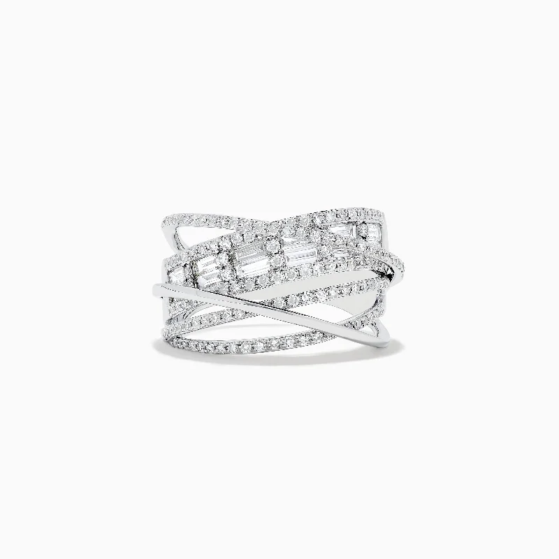 Quilted pattern ring-Classique 14K White Gold Diamond Cross Over Ring