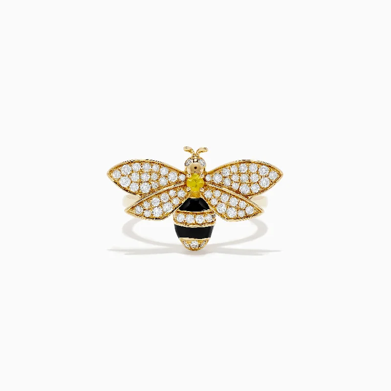 Chia seed ring-Nature 14K Yellow Gold Diamond and Yellow Sapphire Bee Ring