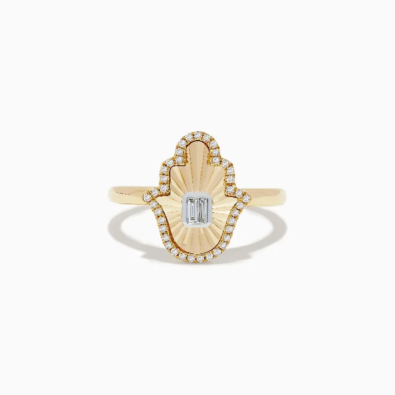 Flex joint ring-Novelty 14K Two-Tone Gold Hamsa Ring