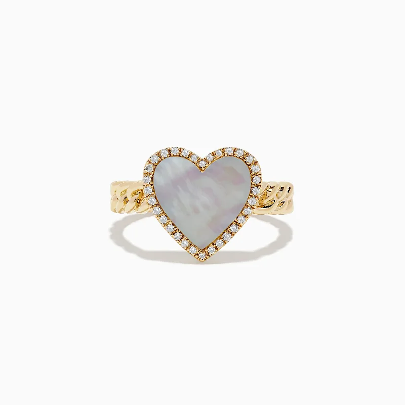 Archaic ring-Novelty 14K Yellow Gold Mother of Pearl and Diamond Heart Ring