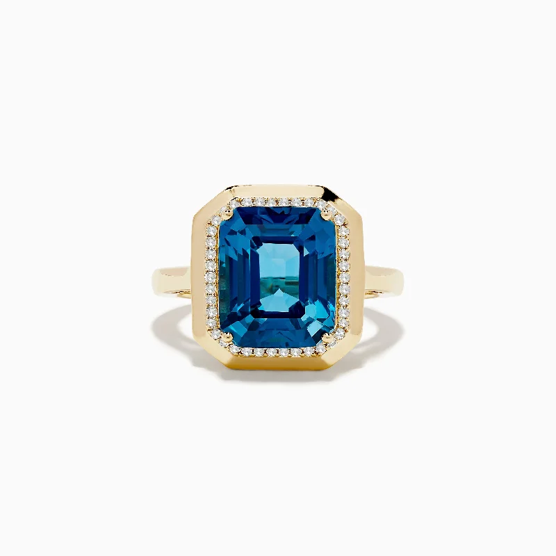 Brass cast ring-Ocean Bleu 14K Yellow Gold London Bleu and Diamond Ring