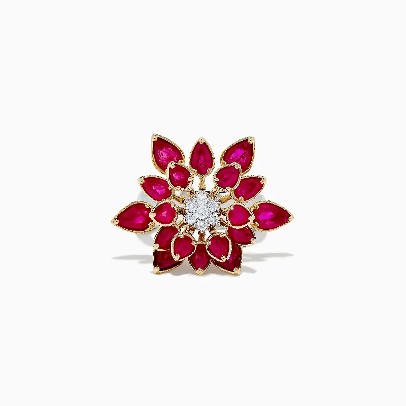 Copper cast ring-Ruby Royale 14K Two-Toned Gold Spinning Ruby Flower Cocktail Ring