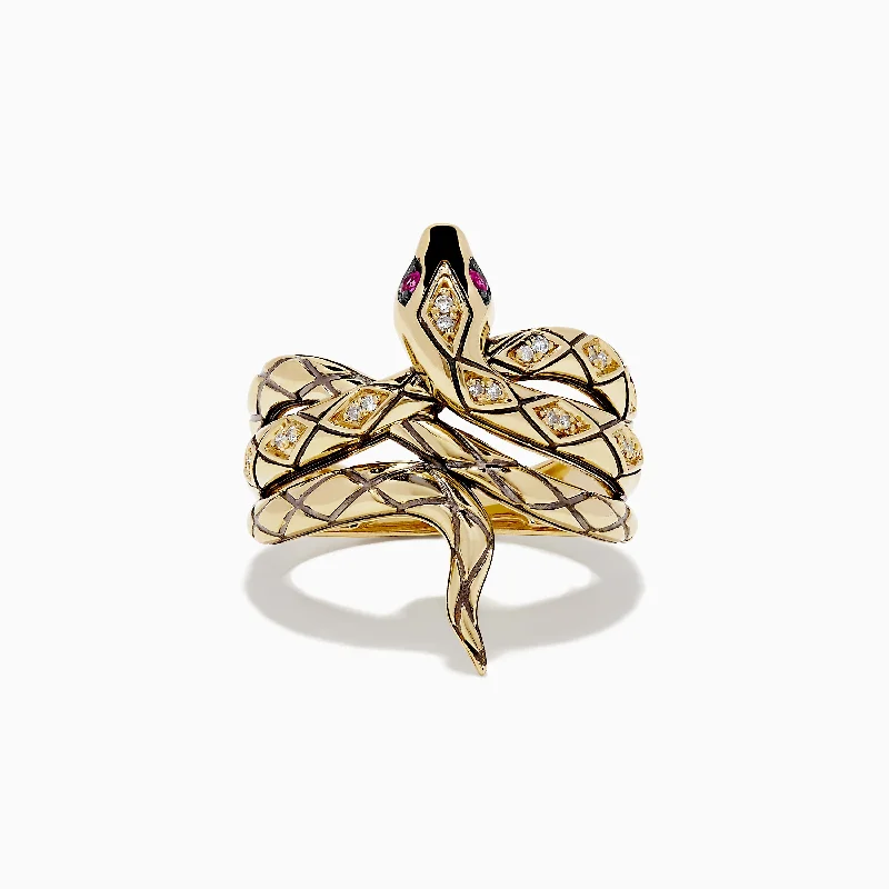 Archaic ring-Safari 14K Yellow Gold Diamond Snake Ring