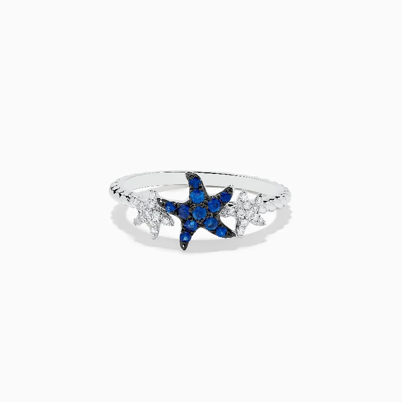 Contrast metal ring-Seaside 14K White Gold Sapphire and Diamond Starfish Ring