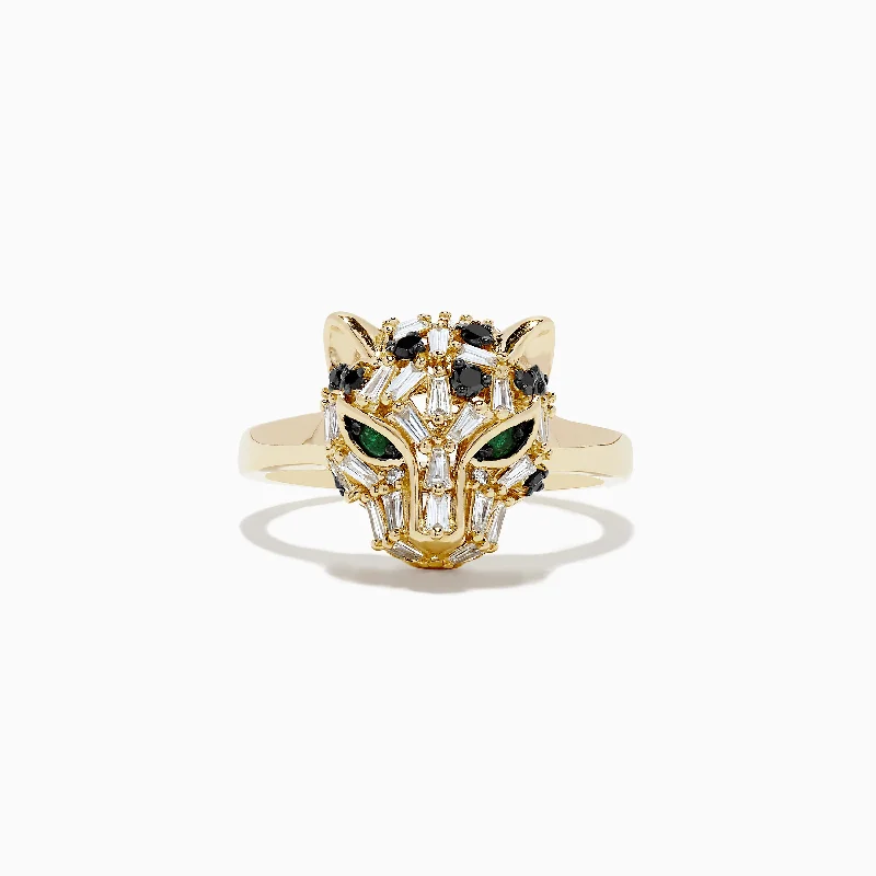 Flex joint ring-Signature 14K Yellow Gold Diamond and Emerald Panther Ring