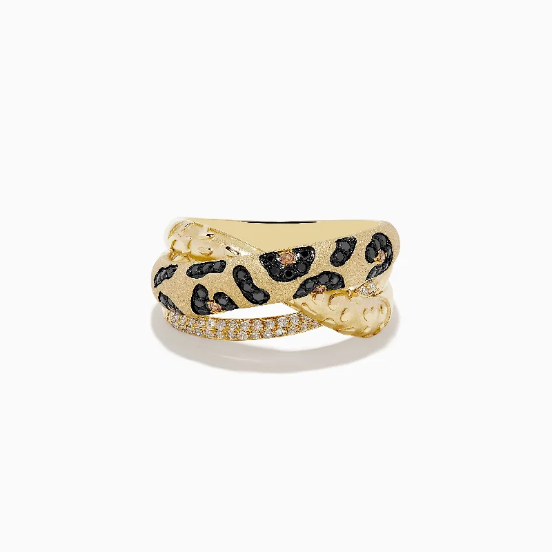 Kelp frond ring-Signature 14K Yellow Gold Diamond Spot Crossover Ring