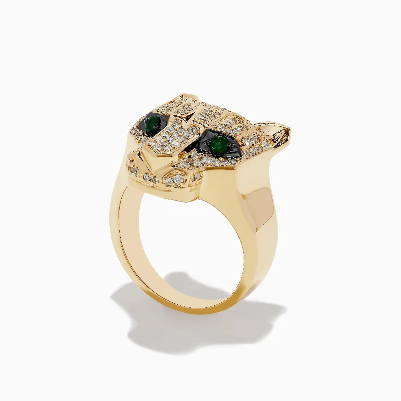 Silk strip ring-Signature 14K Yellow Gold Emerald and Diamond Panther Ring