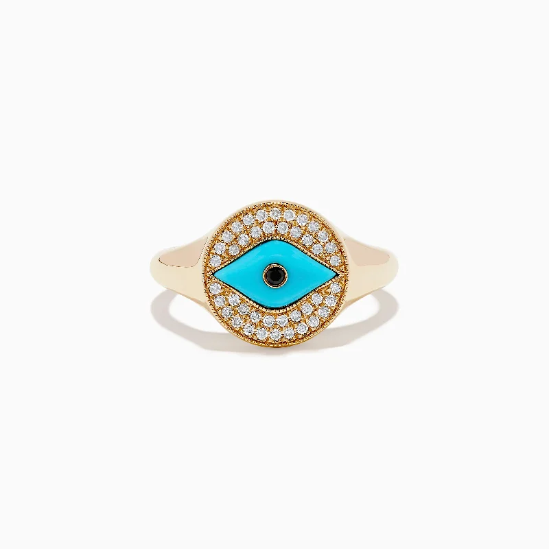 Arced band ring-Terra 14K Yellow Gold Turquoise and Diamond Evil Eye Ring