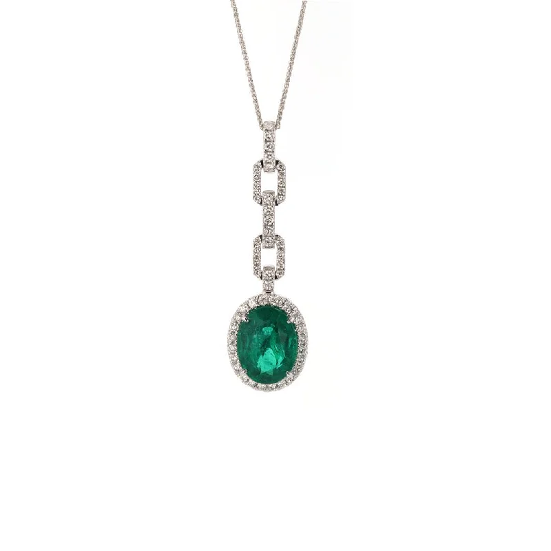 Primrose petal necklace-Emerald & Diamond Halo Drop Pendant Necklace