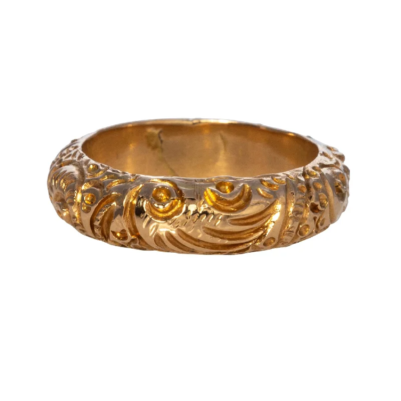 Grid weave ring-Estate Hand Engraved 14K Yellow Gold Band