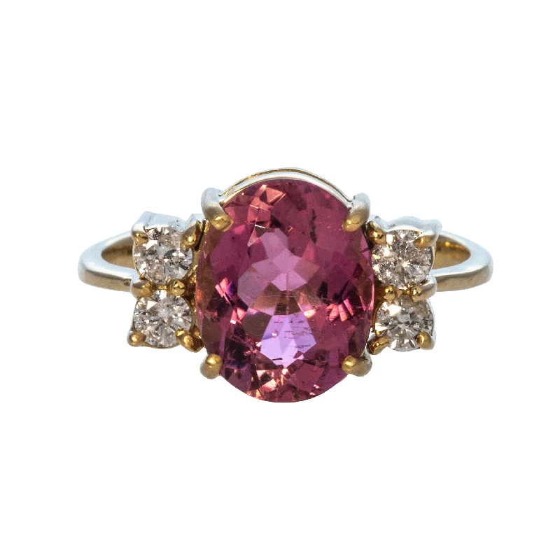 Tiered stone ring-Estate Rubellite & Diamond 14K Yellow Gold Ring