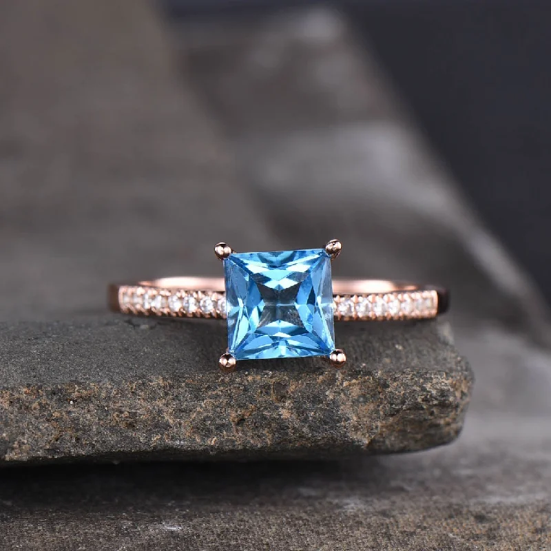 Scored shank ring-Princess Shape Fancy Swiss Blue Topaz Gemstone Ring , Gemstone Engagement Ring