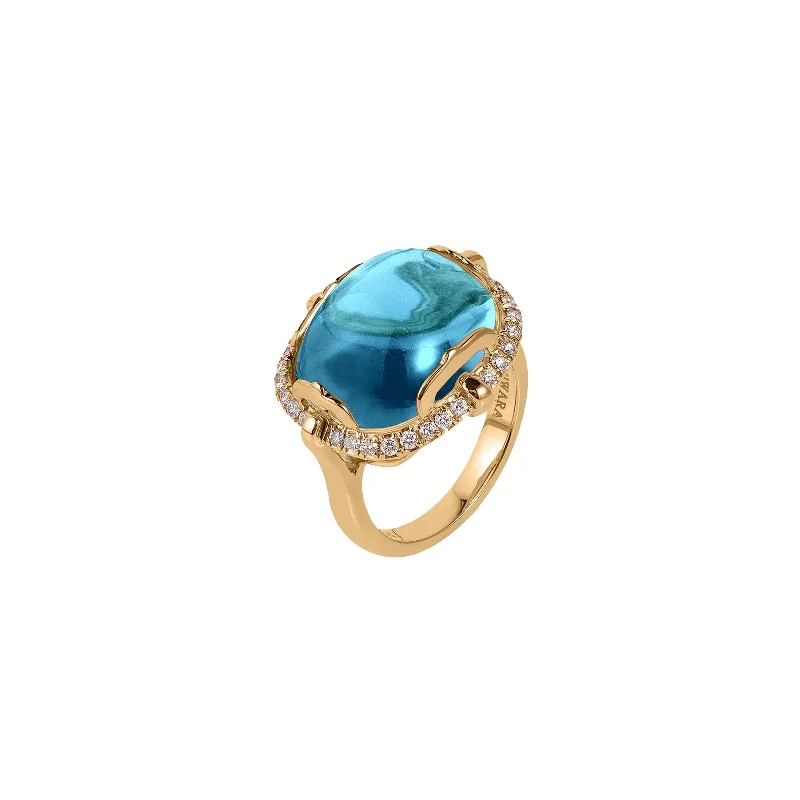 Rock vein ring-Goshwara Cushion Cabochon Blue Topaz 18K Gold Ring