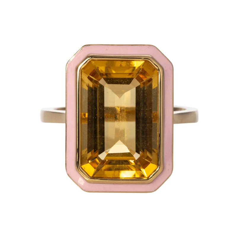 Welded edge ring-Goshwara Emerald-Cut Citrine & Pink Enamel 18K Gold Ring