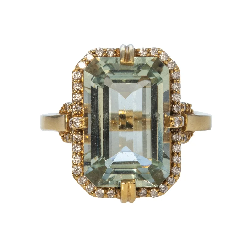 Prairie grass ring-Goshwara Emerald-Cut Prasiolite & Diamond 18K Gold Ring