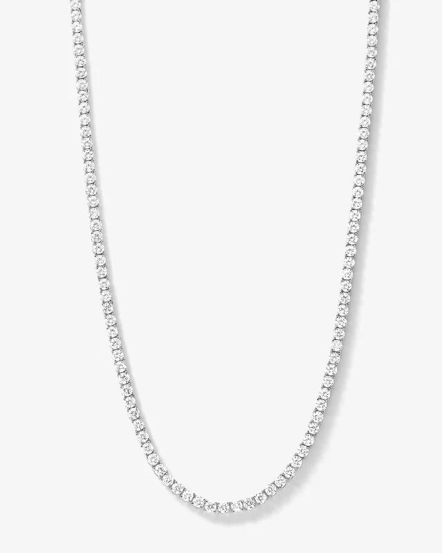 Pleated design necklace-Grand Heiress Tennis Necklace 24" - Silver|White Diamondettes