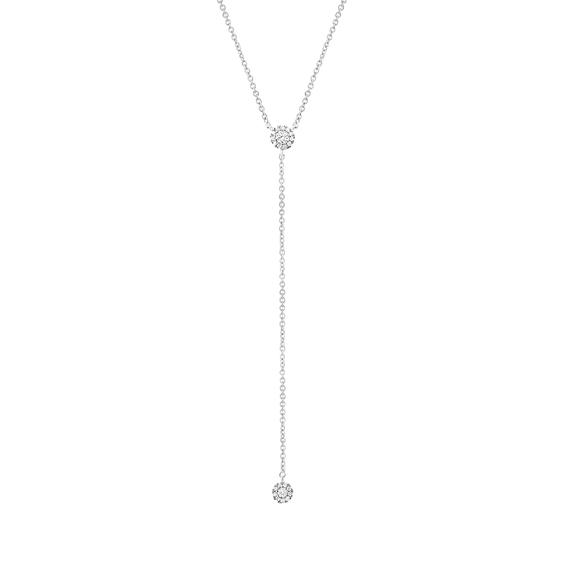 Elder twig necklace-Halo Diamond Lariat Necklace