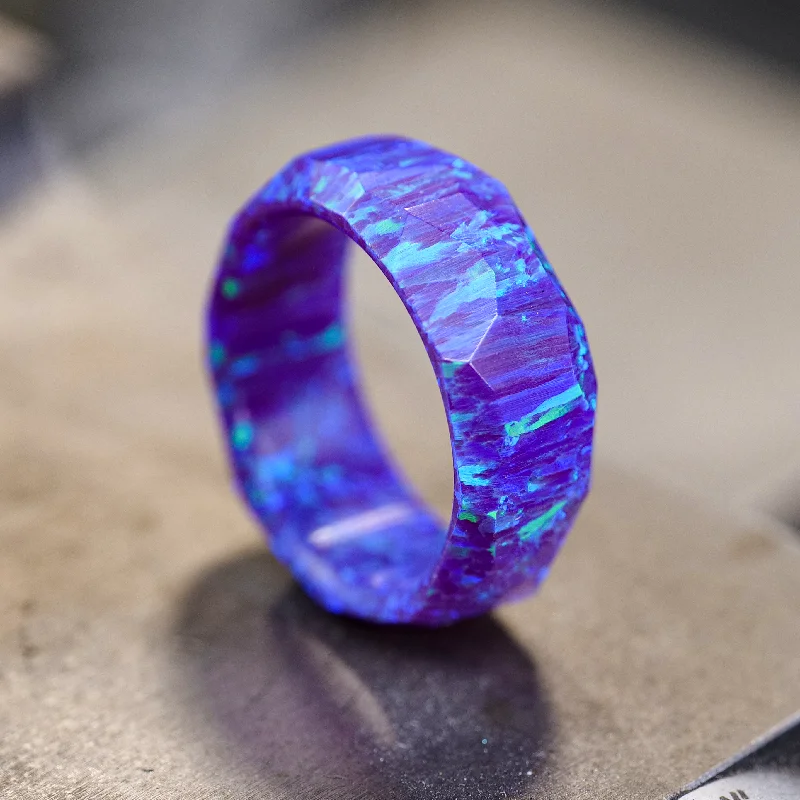 Scorched wood ring-Lavender Purple Opal Ring