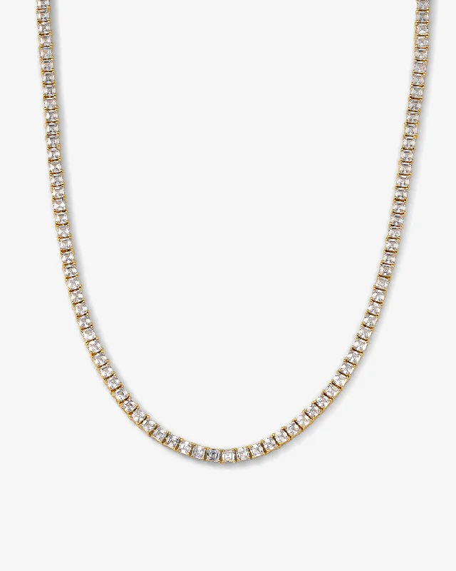 Shifted gem necklace-Lil Queen's Tennis Necklace 16" - Gold|White Diamondettes