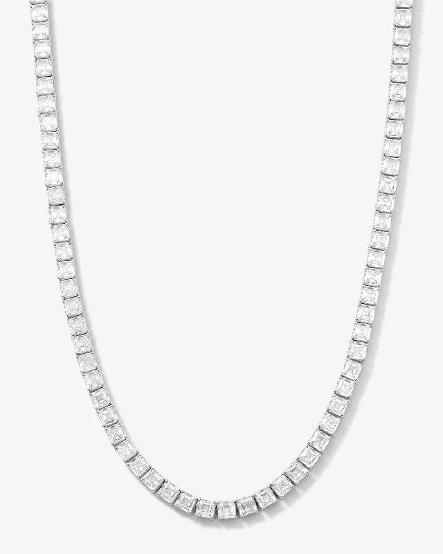 Faceted turquoise necklace-Lil Queen's Tennis Necklace 18" - Silver|White Diamondettes