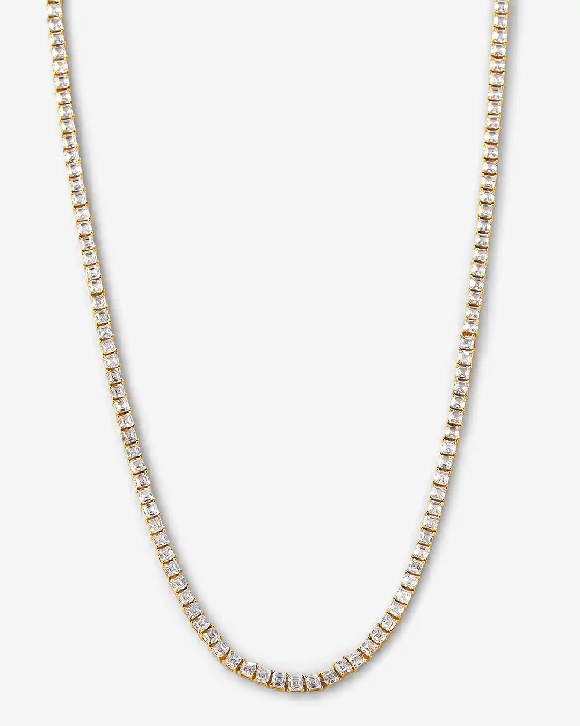 Raised bezel necklace-Lil Queen's Tennis Necklace 24" - Gold|White Diamondettes