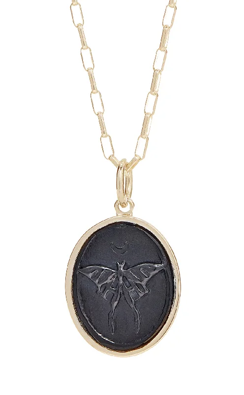 Lattice texture necklace-LUNA MOTH RAISED INTAGLIO PENDANT