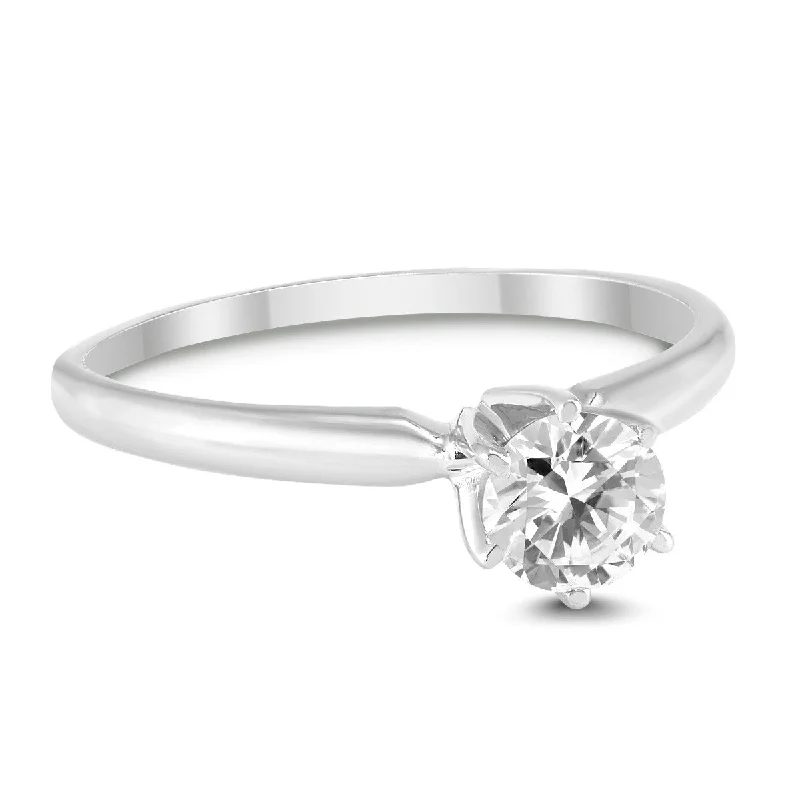 Tarnished finish ring-Marquee 1/2 Carat Round Diamond Solitaire Ring in 14K White Gold