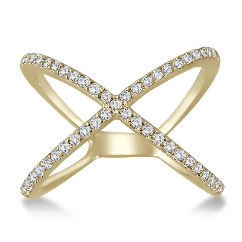 Scratched finish ring-Marquee 1/2 Carat TW Diamond Criss Cross X Ring in 10K Yellow Gold (K-L Color, I2-I3 Clarity)