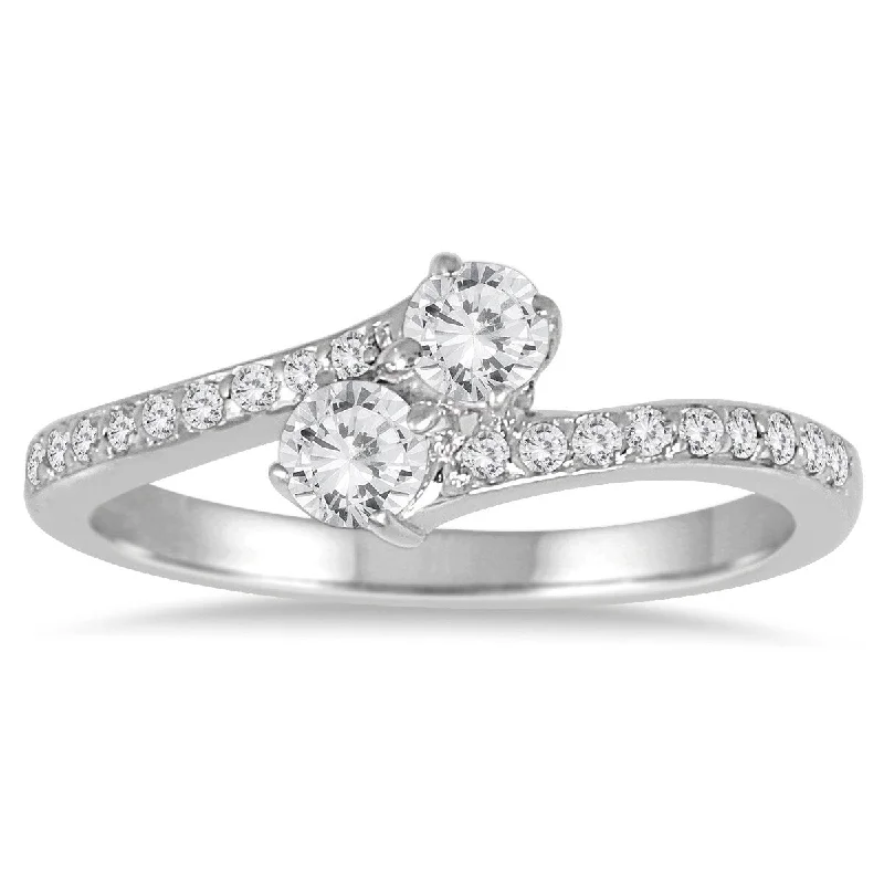 Tarnished finish ring-Marquee 1/2 Carat TW Two Stone Diamond Ring in 14K White Gold