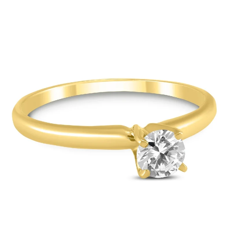 Violet bloom ring-Marquee 1/4 Carat Round Diamond Solitaire Ring in 14K Yellow Gold (L-M Color, I2-I3 Clarity)