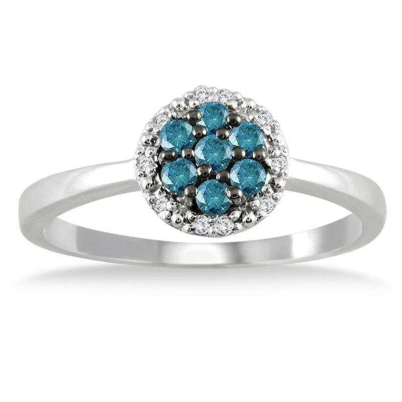 Linen band ring-Marquee 1/4 Carat TW Blue and White Diamond Ring in 10K White Gold