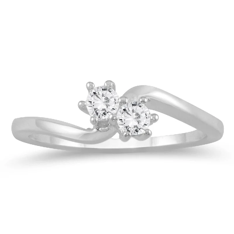 Delicate filigree ring-Marquee 1/4 Carat TW Two Stone Diamond Ring in 10K White Gold