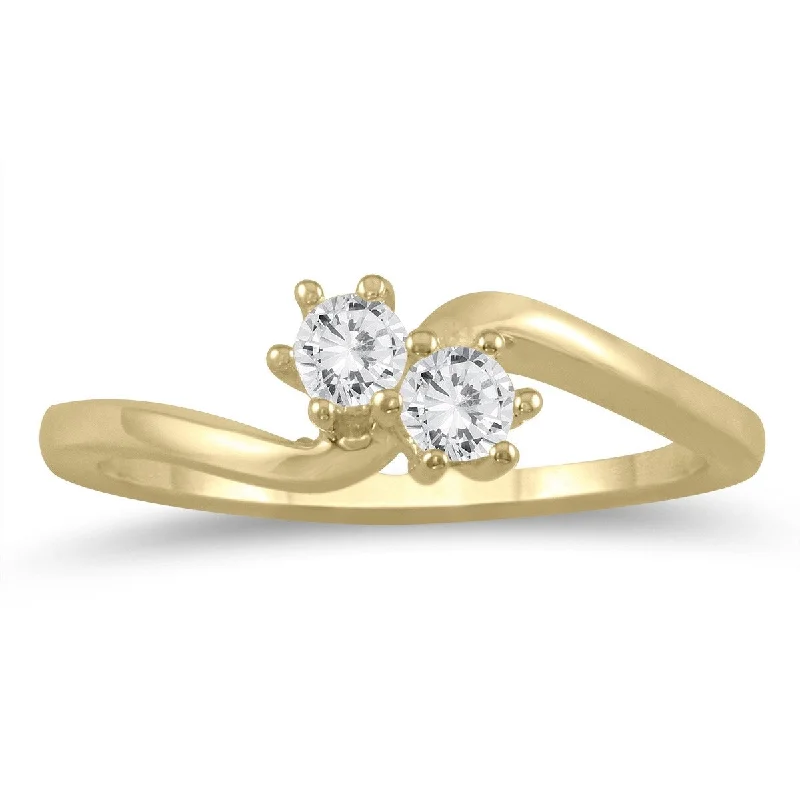 Coiled effect ring-Marquee 1/4 Carat TW Two Stone Diamond Ring in 10K Yellow Gold