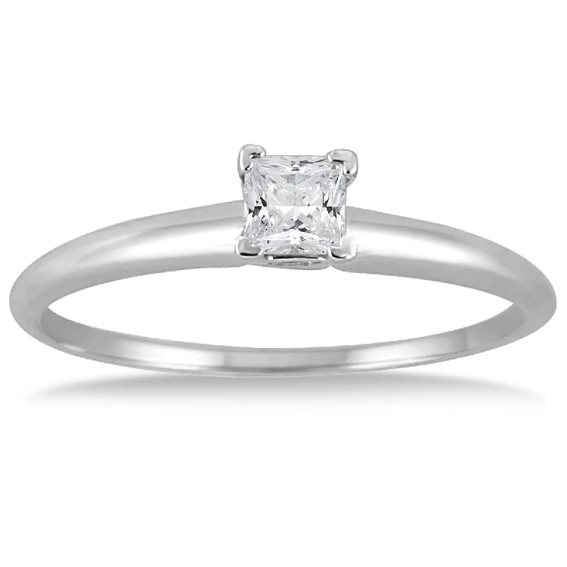 Abstract print ring-Marquee 1/7 Carat Princess Diamond Solitaire Ring in 14K White Gold