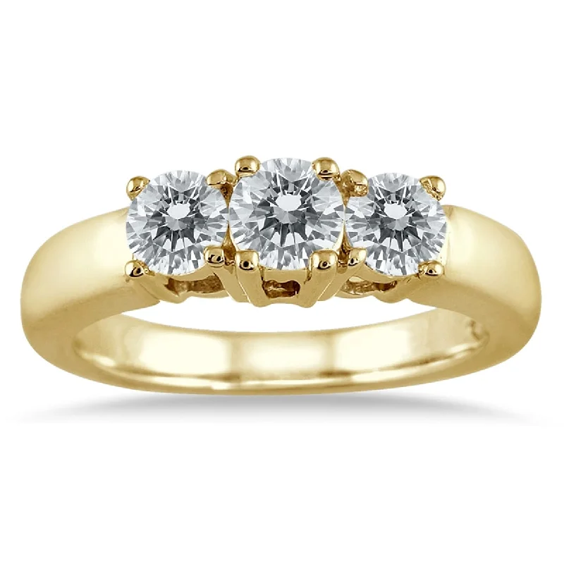 Fractured gem ring-Marquee 1 Carat TW Three Stone Diamond Ring in 10K Yellow Gold