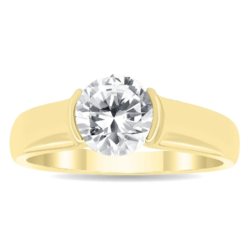 Matte stone ring-Marquee Certified 1 1/2 Carat Half Bezel Diamond Solitaire Ring in 10k Yellow Gold