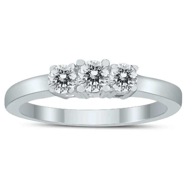 Nordic braid ring-Marquee Certified 1/4 Carat TW Three Stone Diamond Ring in 10K White Gold