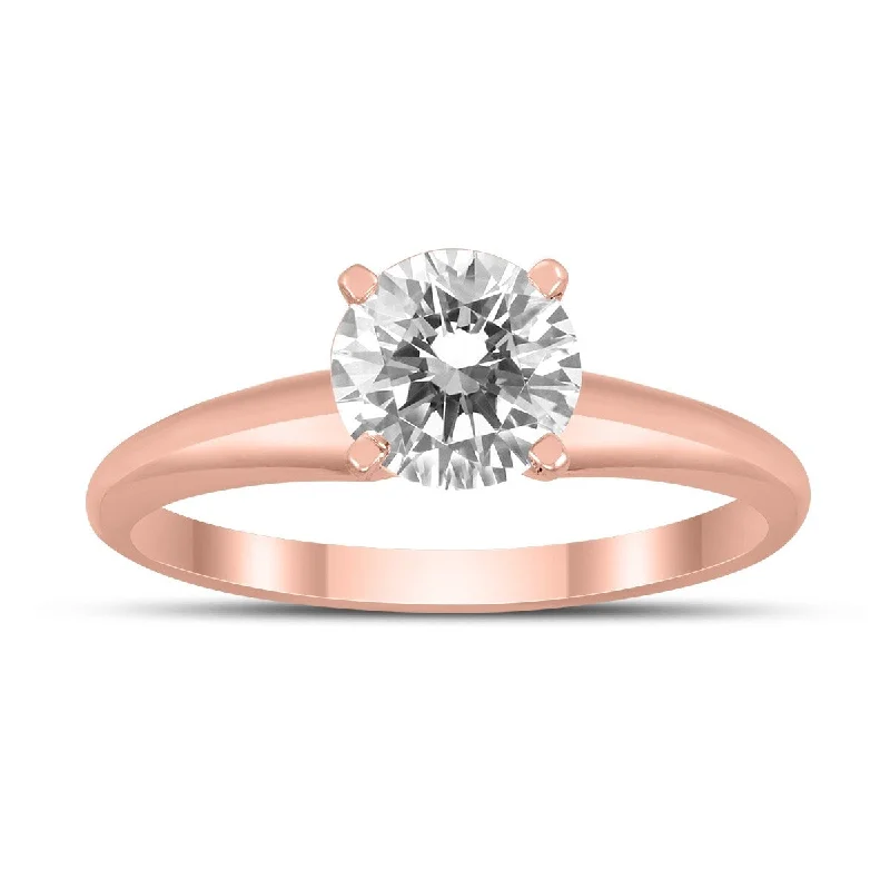 Vintage style ring-Marquee Certified 1 Carat Diamond Solitaire Ring in 14K Rose Gold (H-I Color, I1-I2 Clarity)