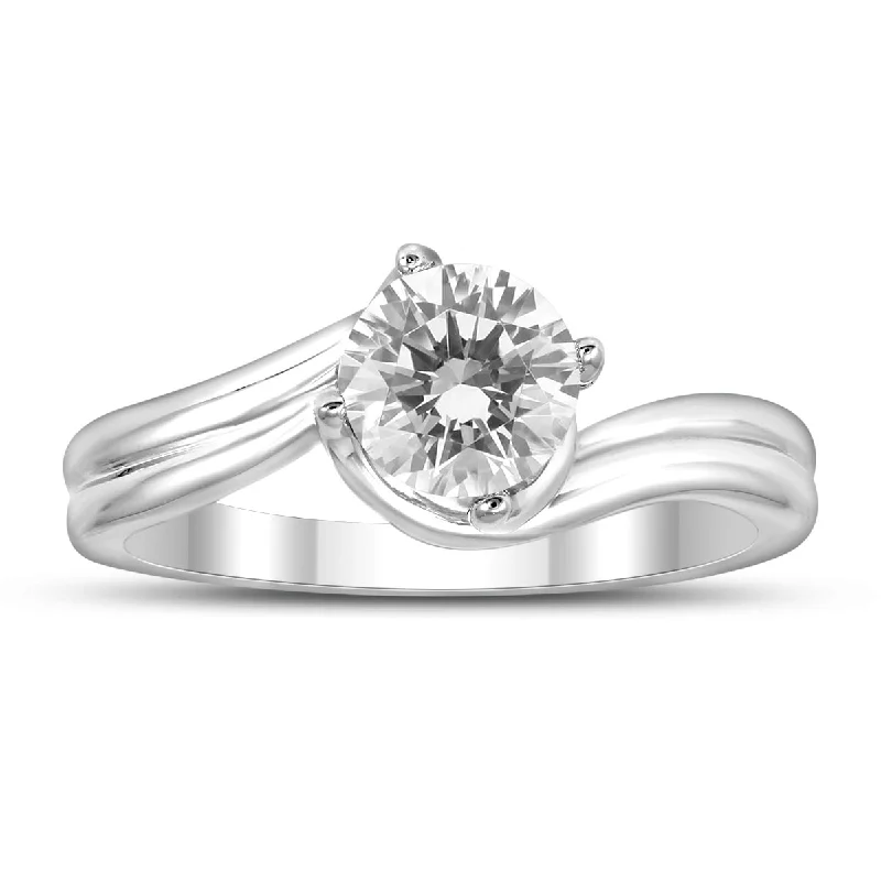 Scratched finish ring-Marquee Certified 1 Carat Diamond Solitaire Ring in 14K White Gold (H-I Color, I1-I2 Clarity)